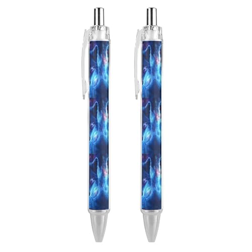 QIJIUU Wolf mit leuchtenden Augen, lustiger Kugelschreiber, schwarze Tinte, einziehbarer Stift für glattes Schreiben, 0,5 mm, feines Bürozubehör, Geschenke, 2 Stück von QIJIUU