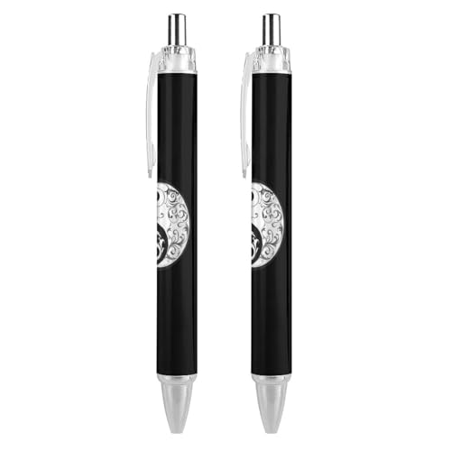 QIJIUU Yin and Yang Taoism Symbo Kugelschreiber, schwarze Tinte, einziehbarer Schreibstift für Männer und Frauen, Bürobedarf, 2 Stück von QIJIUU