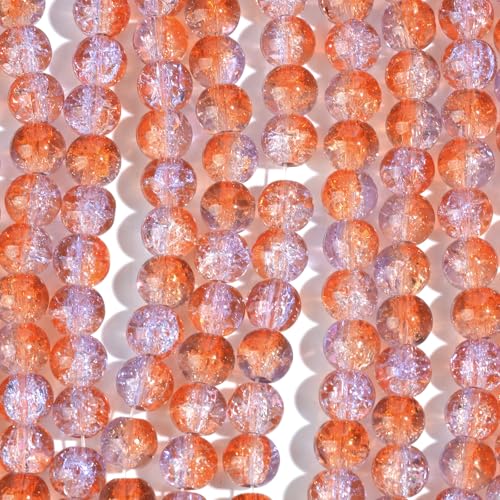 Glasperlen mit Eisriss, 8 mm, Kristall-Abstandshalter für Schmuckherstellung, Halsketten, Armbänder, Ohrringe, Schlüsselanhänger, DIY-Deko-Zubehör (Orange + Violett), 200 Stück von QIKAIDE