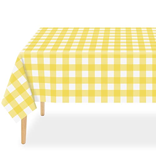 QIKSION Gelbe Gingham-Tischdecke, Einweg-Tischdecke, 3 Stück, 137 x 274 cm, Gelb und Weiß kariert, Tischdecke für rechteckige Tische, Kunststoff-Tischdecke von QIKSION