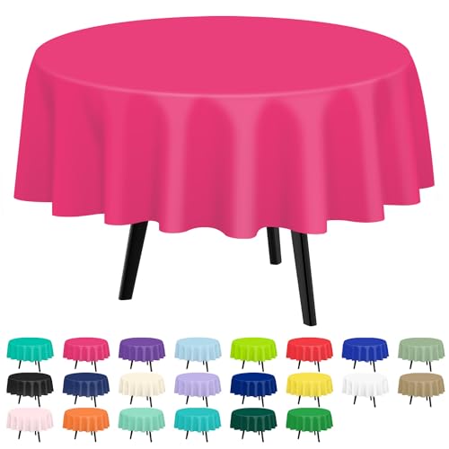 QIKSION 12 Stück Kunststoff-Tischdecken für Partys, Brautparty, Geburtstag, Verlobung, Hochzeit, passend für runde Tische (213 cm) von QIKSION