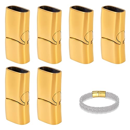 Armband Verschlüsse Magnetic Endkappen zur Schmuckherstellung in Edelstahl Rectangle für Lederseil Halskette Lederband Schnalle Bohrung: 12x6mm (Golden) von QIMEI-SHOP