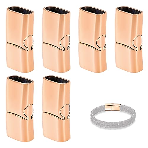Armband Verschlüsse Magnetic Endkappen zur Schmuckherstellung in Edelstahl Rectangle für Lederseil Halskette Lederband Schnalle Bohrung: 12x6mm (Roségold) von QIMEI-SHOP