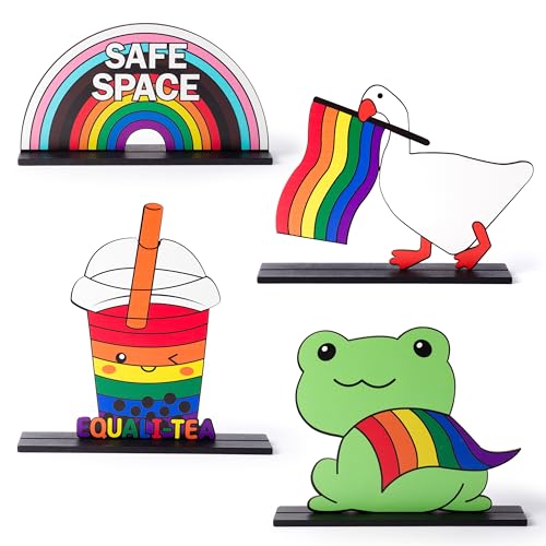 Qimgic LGBTQ Pride Tafelaufsätze Dekorationen – 4 Stück LGBT Gay Pride Month Holztablett Schilder Tischdekoration, Tier-Regenbogen-Flagge, Gleichheit, abnehmbare Tischdekoration für Zuhause, Küche Qimgic LGBTQ Pride Tafelaufsätze Dekorationen – 4 Stück LGBT Gay Pride Month Holztablett Schilder Tischdekoration, Tier-Regenbogen-Flagge, Gleichheit, abnehmbare Tischdekoration für Zuhause, Küche von QIMGIC