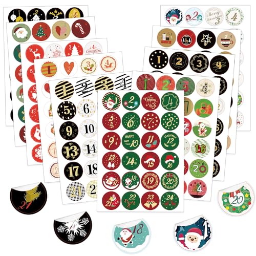 QIMMU 10 × 24 Adventskalender Sticker,Aufkleber Adventskalender Zahlen,Adventskalender Aufkleber Zahlen,Sticker Adventskalender,Adventskalender Sticker 1-24,Adventskalender Nummern für Weihnachten von QIMMU
