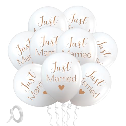 20 Stück Luftballons Hochzeit, Just Married Deko, Just Married Ballon, Hochzeitsballons Weiß, Deko Hochzeit für Standesamt Heiratsantrag Verlobung von QIMMU