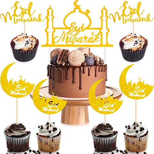 23 Stück Eid Mubarak Tortendeko,Eid Mubarak Cake Topper,Eid Mubarak Topper,Eid Mubarak Kuchendeko,Ramadan Cake Topper,Mond Cake Topper für Eid Mubarak Ramadan Muslim Deko(3 Muster) von QIMMU