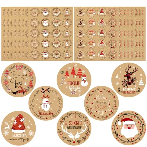 QIMMU 3.8cm Aufkleber Frohe Weihnachten,Weihnachtsaufkleber Rund,Geschenkaufkleber Weihnachten,Weihnachts Aufkleber,Aufkleber Weihnachten,Weihnachtssticker,Geschenkaufkleber Frohe Weihnachten von QIMMU