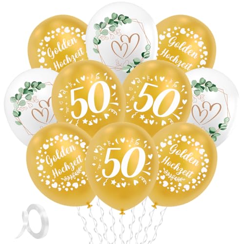 Goldene Hochzeit Deko 30 Stück, Goldene Hochzeit Luftballons, 50. Gold Luftballons von QIMMU