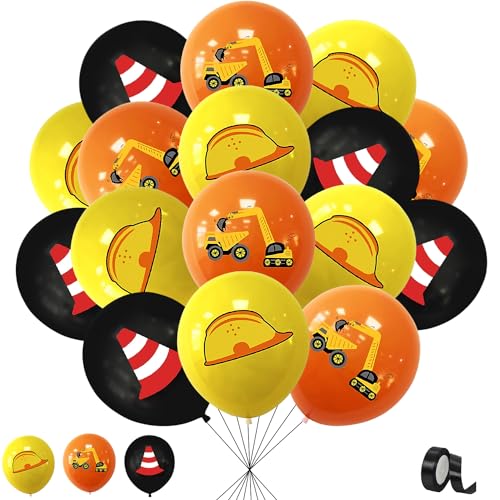 Baufahrzeug Luftballons,24 Stück 12 Zoll Ballons Bagger,Bagger Ballon,luftballon Bagger,Bagger Latex Ballon,Baustellen Luftballons Geburtstag,Luftballons Baustelle für Baustelle Geburtstag Deko von QIMMU