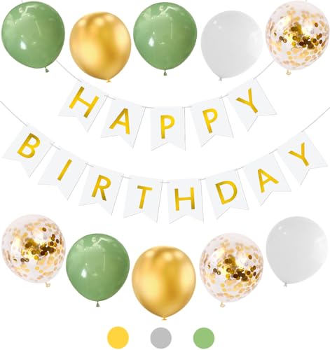 Geburtstagsdeko Grün Gold,Happy Birthday Deko,Deko Geburtstag Frau Mann,Happy Birthday Girlande,Birthday Decorations,Party Deko Geburtstag,Luftballons Geburtstag (Grün&Gold) von QIMMU