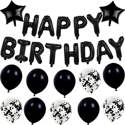 Geburtstagsdeko,Happy Birthday Girlande Schwarz,Happy Birthday Folienballons,Happy Birthday Deko,Partydeko Geburtstag,Happy Birthday Ballon Banner,Luftballons Geburtstag,Konfetti Luftballons von QIMMU