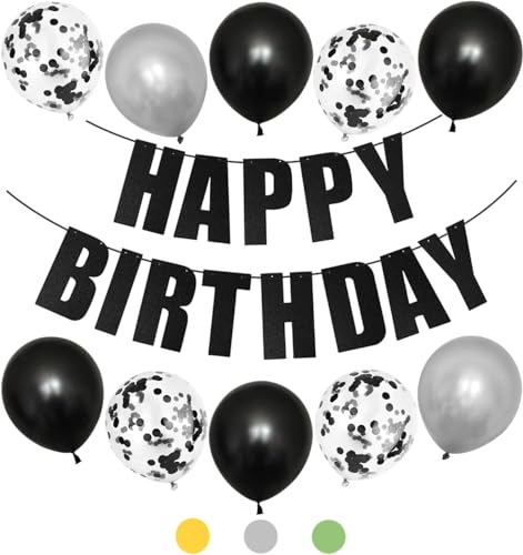 Happy Birthday Girlande,Geburtstagsdeko Schwarz Silber,Birthday Decorations,Luftballons Geburtstag,Girlande Geburtstag,Party Deko Geburtstag,Happy Birthday Deko,Konfetti Luftballons von QIMMU