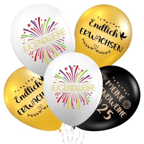 Jugendweihe Luftballons 25 Stück,Jugendweihe 2025 Deko Schwarz Gold,Jugendweihe Deko Luftballons 12 Zoll,für Jugendweihe Deko,Hängende Dekoration für Junge und Mädchen von QIMMU