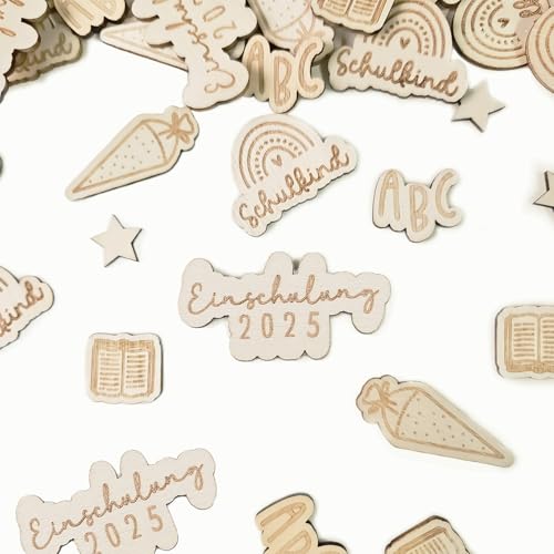 50 Stück Tischdeko Einschulung,Streudeko Einschulung,Schulkind Streudeko holz,einschulung Deko Holz,Schulanfang Deko holz,Tischdeko Schulanfang,Schulkind Konfetti holz,Schultüte Konfetti von QIMMU