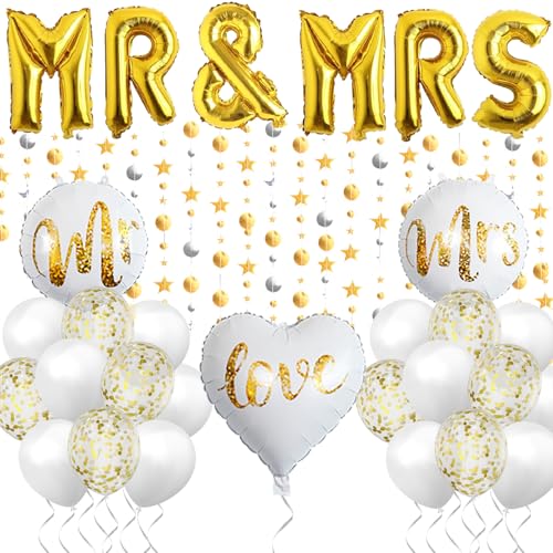 Mr Mrs Hochzeitsdeko,Luftballons Hochzeit,MR & MRS Foil Gold Ballons,Helium Ballons Hochzeit,Mr und Mrs Deko,Sterne Runde Girlande,Ballon für Brautpaar für Die Perfekte Hochzeitsfeier Mr Mrs Hochzeitsdeko,Luftballons Hochzeit,MR & MRS Foil Gold Ballons,Helium Ballons Hochzeit,Mr und Mrs Deko,Sterne Runde Girlande,Ballon für Brautpaar für Die Perfekte Hochzeitsfeier von QIMMU