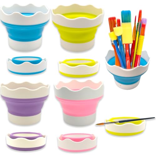 QIMMU 4 stück Wasserbecher für pinsel schule,Faltbarer Pinselbecher,Malbecher,Wasserbehälter Farbkasten,Silikon Faltbarer Malerei Wasserbecher,Ideal für Outdoor, Atelier & Reise von QIMMU