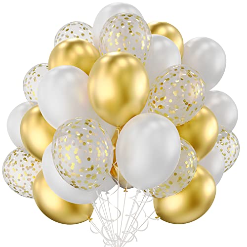 Gold Luftballons 30 stk, Luftballons Goldene, Geburtstag Goldene Ballons, Metallic Gold, Weiß, Konfetti Luftballons für Hochzeit, Geburtstag, Party Dekoration von QIMMU