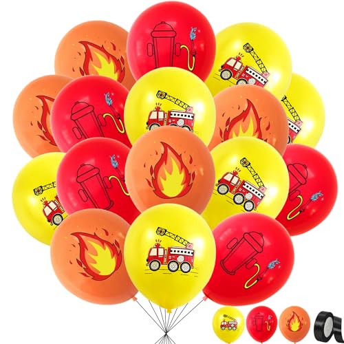 Feuerwehr Luftballons,24 Stück 12 Zoll Luftballon Feuerwehr,Luftballons Feuerwehr,Feuerwehr Ballons,Latex Feuerwehr Luftballons,Feuerwehr Ballon Deko für Rettung Themen Party von QIMMU