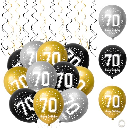 70. Geburtstag Luftballons,30 Stück Schwarz Gold Silber Happy 70. Geburtstag Latex Ballon,70. Geburtstag Party Dekorationen Luftballons für Manner Frauen 70. Geburtstag Dekor von QIMMU