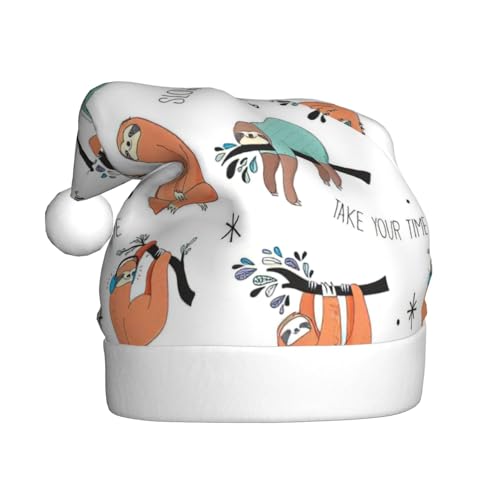 QIN&ZHENG Braunes Faultier personalisierte Weihnachtsmannmütze Neuheit lustiges Weihnachtsgeschenk für Frauen Erwachsene Samt Plüsch Weihnachtsmütze von QIN&ZHENG