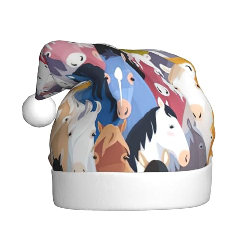 QIN&ZHENG Bunter Cartoon-Pferde-Druck, personalisierbar, Weihnachtsmannmütze, lustige Weihnachtsgeschenke für Frauen, Erwachsene, Samt-Plüsch QIN&ZHENG Bunter Cartoon-Pferde-Druck, personalisierbar, Weihnachtsmannmütze, lustige Weihnachtsgeschenke für Frauen, Erwachsene, Samt-Plüsch von QIN&ZHENG