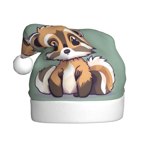 QIN&ZHENG Cartoon niedlicher Waschbär personalisierter Druck Weihnachtsmütze Neuheit lustige Weihnachtsgeschenke für Erwachsene Frauen Plüsch Samt von QIN&ZHENG