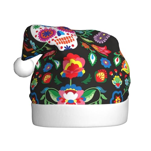 QIN&ZHENG Personalisierte Weihnachtsmütze mit Totenkopf und Blumendruck, lustiges Geschenk für Frauen und Erwachsene von QIN&ZHENG