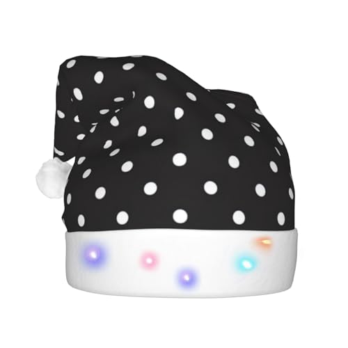 QIN&ZHENG Personalisierte weiße Tupfen-Druck-Weihnachtsmannmütze für Erwachsene LED-Samthut für Frauen Weihnachtsfeier von QIN&ZHENG