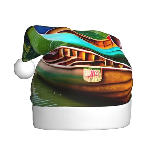 QIN&ZHENG Personalisierter Weihnachtsmannhut mit Seemuster mit Booten, Kanus, lustige Weihnachtsgeschenke für erwachsene Frauen, Plüschhut aus Samt von QIN&ZHENG