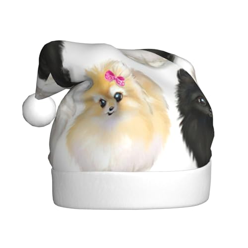 QIN&ZHENG Pomeranians Pattern Personalisierte Druck Weihnachtsmütze Neuheit Lustige Weihnachtsgeschenke für Frauen Erwachsene Vell Plüsch von QIN&ZHENG