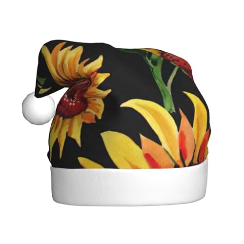 QIN&ZHENG Schöne personalisierte Sonnenblume Druck Weihnachtsmütze Neuheit lustige Weihnachtsgeschenke für erwachsene Frauen Samt Plüsch von QIN&ZHENG