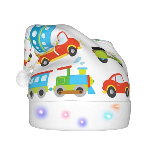 QIN&ZHENG Weihnachtsmannmütze mit diversifiziertem Transportdruck, personalisierbar, für Erwachsene, Samthut mit LED-Lichtern für Frauen von QIN&ZHENG