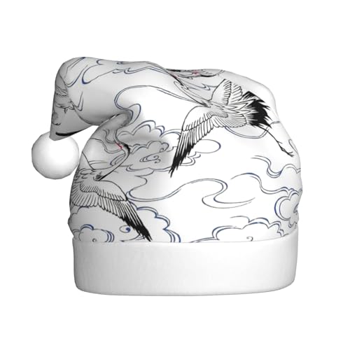 QIN&ZHENG Weihnachtsmannmütze mit japanischem Kranichdruck personalisierte Weihnachtsgeschenke lustige Weihnachtsgeschenke für Frauen Samt-Weihnachtsmütze für Erwachsene von QIN&ZHENG