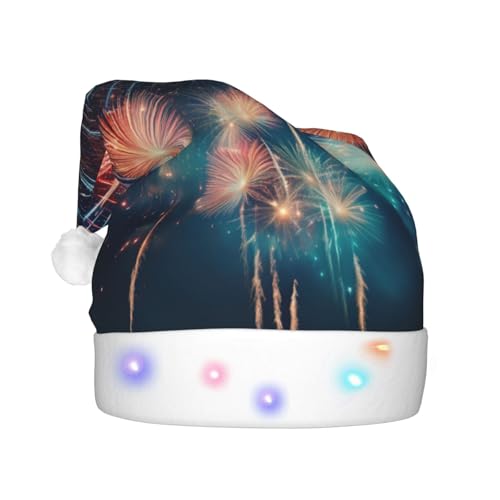QIN&ZHENG Weihnachtsmütze mit Feuerwerk-Druck, Uni, personalisierbar, Samt-Hut für Neujahr, Weihnachtsfeier von QIN&ZHENG