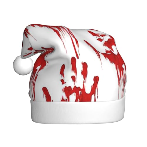 QIN&ZHENG Weihnachtsmütze mit blutigen Handabdrücken, personalisierbar, lustige Weihnachtsgeschenke für Frauen, Erwachsene, Samt-Plüsch, Weihnachtsmütze von QIN&ZHENG