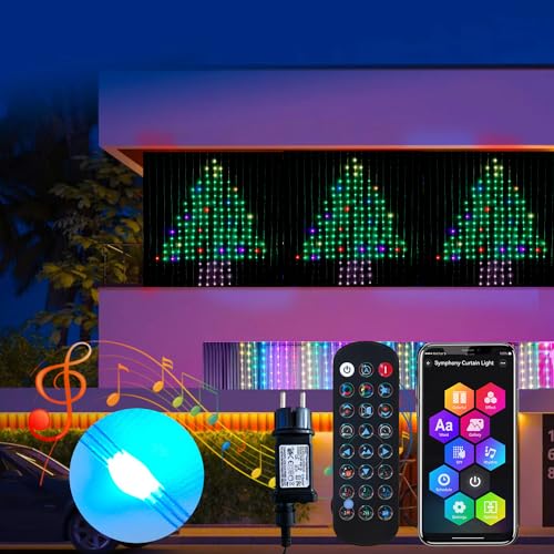 QINER Vorhang Lichter, 2x2m Lichterkette 400 LEDs, RGBIC Mehrfarbig Vorhang Lichter 1600 Farben Einstellbar, Dynamisch DIY, Lichterkette für das Schlafzimmer, Innen Außen Party Bar von QINER