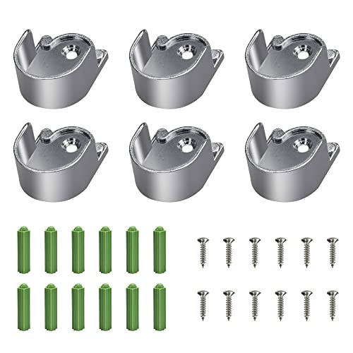 QINERSAW 6 Stück 25mm Kleiderstange Halterung Schrankrohr Stange Halter Kleiderschrank Stange Rundrohr Halterung Garderobe Stangen Kleiderstangenhalter Schrankrohrlager Silber U-Form von QINERSAW