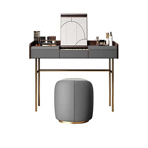 Schminktisch Schminktisch-Set mit Hocker, Heimkommode, aufklappbares Leder, hochwertiges Holz, Schlafzimmer-Make-up-Tisch, Make-up-Hocker, Orange-Grau, versteckter Make-up-Spiegel, Kommode Schminktisc Schminktisch Schminktisch-Set mit Hocker, Heimkommode, aufklappbares Leder, hochwertiges Holz, Schlafzimmer-Make-up-Tisch, Make-up-Hocker, Orange-Grau, versteckter Make-up-Spiegel, Kommode Schminktisc von QINGGANG-0224