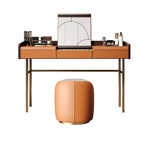 Schminktisch Schminktisch-Set mit Hocker, Heimkommode, aufklappbares Leder, hochwertiges Holz, Schlafzimmer-Make-up-Tisch, Make-up-Hocker, Orange-Grau, versteckter Make-up-Spiegel, Kommode Schminktisc Schminktisch Schminktisch-Set mit Hocker, Heimkommode, aufklappbares Leder, hochwertiges Holz, Schlafzimmer-Make-up-Tisch, Make-up-Hocker, Orange-Grau, versteckter Make-up-Spiegel, Kommode Schminktisc von QINGGANG-0224