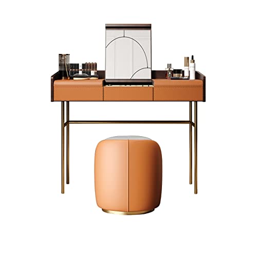 Schminktisch Schminktisch-Set mit Hocker, Heimkommode, aufklappbares Leder, hochwertiges Holz, Schlafzimmer-Make-up-Tisch, Make-up-Hocker, Orange-Grau, versteckter Make-up-Spiegel, Kommode Schminktisc Schminktisch Schminktisch-Set mit Hocker, Heimkommode, aufklappbares Leder, hochwertiges Holz, Schlafzimmer-Make-up-Tisch, Make-up-Hocker, Orange-Grau, versteckter Make-up-Spiegel, Kommode Schminktisc von QINGGANG-0224