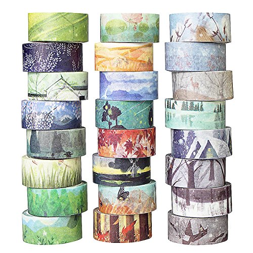 QINGKONG 24er Washi Tapes Dekoband Masking Tape Klebeband Verschiedene Jahreszeiten Vorlagen Design für DIY Craft Scrapbooking Geschenkpapier von QINGKONG