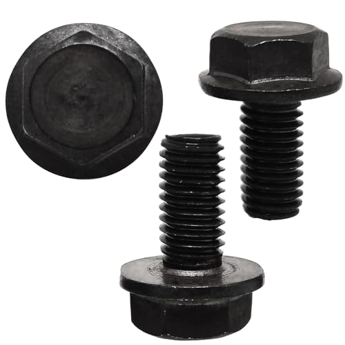 M8-Umkehrgewinde-Schrauben, Sechskant-Flanschschrauben mit Linksgewinde, 23 mm Gesamtlänge, Vollgewinde, Karbonstahl für Gehrungssäge (10 Stück, schwarz) von QINGSHENG