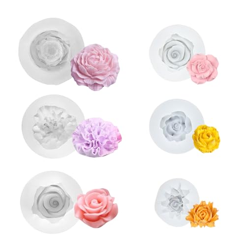 6 Stück Kerzen Formen Silikon Rosen Nelke Pfingstrose Silikonformen Gießformen 3D Kerzen Kerzenformen zum Gießen Blumen, 3D Silikonform Kerzen für DIY Handgefertigten von QINGYIWL