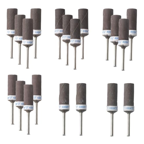QINGYIWL 20 Stück Schleifaufsätze für Dremel, 180/240/400/600/800/1000 Korn Schleifhülsen Satz mit 3mm Schaft, Schleifhülsen für Schleifen und Polieren von QINGYIWL