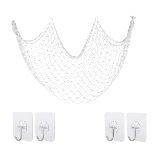 QINGYIWL Fischernetz Deko 1x2 m, Mediterrane Deko Netz mit 4 Haken Selbstklebend, Fischernetz Dekoration für Wanddekoration QINGYIWL Fischernetz Deko 1x2 m, Mediterrane Deko Netz mit 4 Haken Selbstklebend, Fischernetz Dekoration für Wanddekoration von QINGYIWL