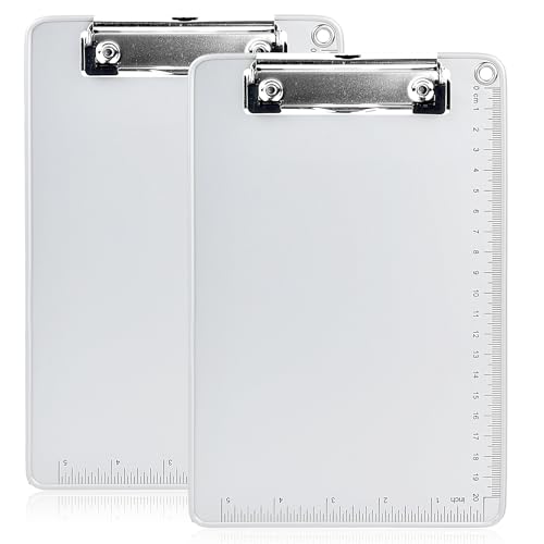 2 Stück Metall Klemmbrett A5,15,5x23,2cm Hartfaser Schreibbrett mit Skala,Mappe Clipboard mit Gummierter Metallklemme,Zwischenablage mit Aufhängeöse,Schreibmappe für Schule Büro (Silber,A5) von QINGZY