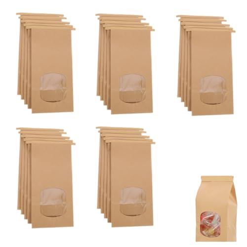 25 Stück Kraftpapier Tüten mit Sichtfenster, 17x9x6cm, Ölbeständig für Gastgeschenke, Nüsse Kaffeebohnen Teeblätter Gewürze, Braune Papiertüte, Süßigkeiten Beutel für Hochzeit, Weihnachten (25pcs) von QINGZY
