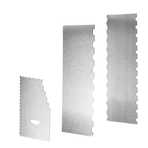 3 Stück Glätter Kuchenschaber Edelstahl Tortenspachtel, Stainless Steel Metal Cake Scraper Buttercreme Glätter Schaber Torte Kuchenspachtel für Kuchen Buttercreme DIY Werkzeug von QINGZY