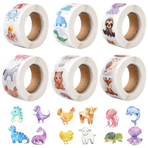 3000 Stück Runde Cartoon Sticker Kinder, Selbstklebende Aufkleber Tiere Motivationsaufkleber Tier Belohnungssticker Stickerrolle Niedliche Tieraufkleber mit 48 Cartoon-tiermotiven 3000 Stück Runde Cartoon Sticker Kinder, Selbstklebende Aufkleber Tiere Motivationsaufkleber Tier Belohnungssticker Stickerrolle Niedliche Tieraufkleber mit 48 Cartoon-tiermotiven von QINGZY